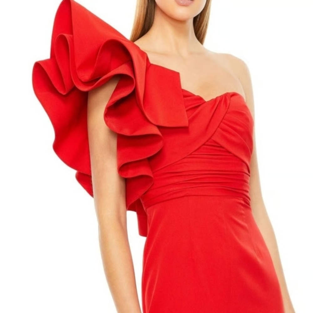 Mac Duggal Vibrant Red One-Shoulder Jumpsuit